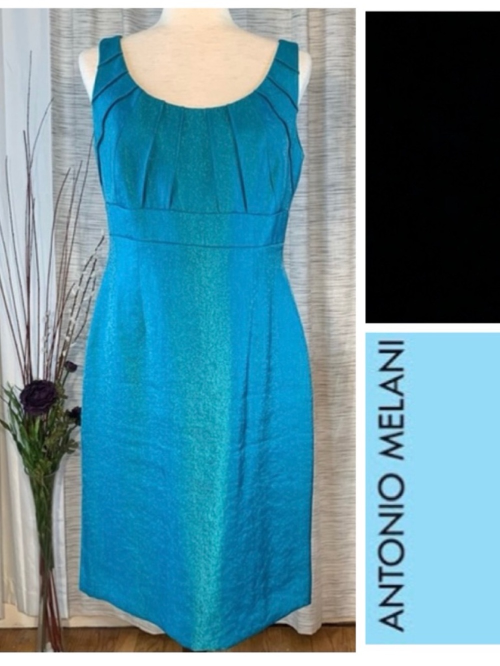 Antonio Melani solid blue sleeveless sheath dress.